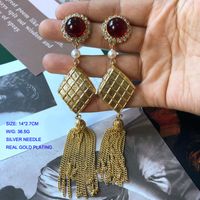Vintage Tassel Red Emerald Pendant Mesh Stud Earrings Wholesale main image 4
