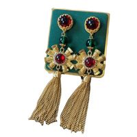 Vintage Tassel Red Emerald Pendant Mesh Stud Earrings Wholesale main image 6