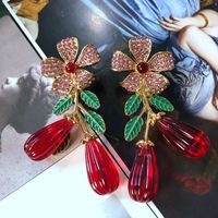 Retro Geometric Flower Gemstone Diamond Glass Baroque Earrings Wholesale main image 3