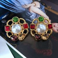 Retro Geometric Flower Gemstone Diamond Glass Baroque Earrings Wholesale main image 5