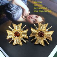 Retro Geometric Flower Gemstone Diamond Glass Baroque Earrings Wholesale main image 6