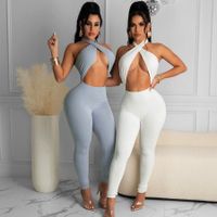 Sexy Solid Color Spandex Polyester Milk Fiber Patchwork Jumpsuits main image 2
