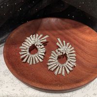 Fashion Geometric Fireworks Flower Oval Inlaid Zircon Copper Earrings main image 5