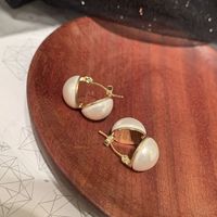 Fashion Heart Pearl Copper Geometric Three-dimensional Semi-circle Earrings main image 6