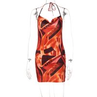 2022 New Spring Fashion Printing Slim Hanging Neck Lace Sexy Backless Dress sku image 1
