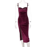 Estilo Europeo Y Americano Nueva Moda De Invierno Sexy Vestido De Tirantes Con Abertura Delgada Para Mujer sku image 1