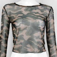 Vintage Mesh Top Women's New Camouflage Long-sleeved T-shirt sku image 1