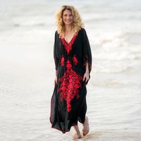 New White Black Embroidered Loose Large Size One-piece Sunscreen Robe Swimsuit sku image 1