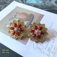 Vintage Flowers Shaped Gemstone Folding Retro Pearl Earrings Brooch Wholesale sku image 6
