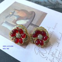 Vintage Flowers Shaped Gemstone Folding Retro Pearl Earrings Brooch Wholesale sku image 9