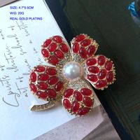 Vintage Flowers Shaped Gemstone Folding Retro Pearl Earrings Brooch Wholesale sku image 2