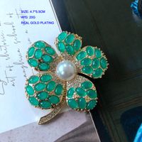 Vintage Flowers Shaped Gemstone Folding Retro Pearl Earrings Brooch Wholesale sku image 3