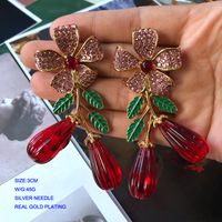 Retro Geometric Flower Gemstone Diamond Glass Baroque Earrings Wholesale sku image 6