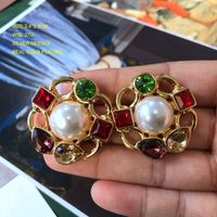 Retro Geometric Flower Gemstone Diamond Glass Baroque Earrings Wholesale sku image 4