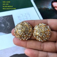 Vintage Gemstone Diamond Flower Carving Pattern Earrings Wholesale sku image 4