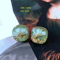 Vintage Geometric Flower Enamel Gemstone Diamond Earrings Wholesale sku image 2