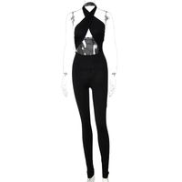 Sexy Solid Color Spandex Polyester Milk Fiber Patchwork Jumpsuits sku image 11