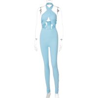 Sexy Solid Color Spandex Polyester Milk Fiber Patchwork Jumpsuits sku image 5