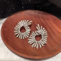 Fashion Geometric Fireworks Flower Oval Inlaid Zircon Copper Earrings sku image 1