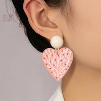 Fashion Heart Leaf Acrylic Inlaid Pearl Stud Earrings Wholesale main image 5