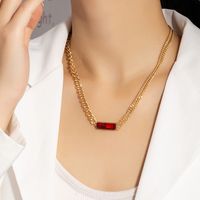Red Crystal Gemstone Necklace Female Hip-hop Sweater Chain Wholesale main image 3