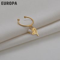 Fashion Pearl Letter Open Hollow Butterfly Stainless Steel Ring Wholesale main image 4