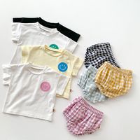 Vêtements Pour Enfants Coréens Coton Mignon Smiley Costume Été Ensemble Deux Pièces main image 4