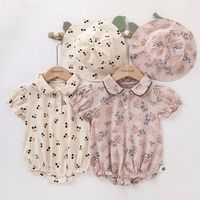 Linda Ropa Para Niños Bebé Manga Corta Sombrero Vestido Cereza Floral Mameluco main image 1