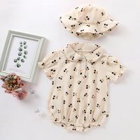 Linda Ropa Para Niños Bebé Manga Corta Sombrero Vestido Cereza Floral Mameluco main image 5