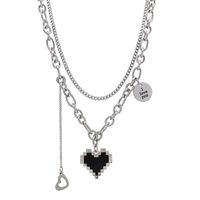 Korean Retro Heart Dyed Black Stacked Thollow Design English Collarbone Chain Female main image 6