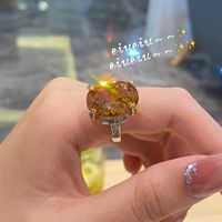 Fashion Water Drop Orange Red Full Zircon Fine Copper Ring Wholesale main image 5