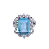 Natural Aquamarine Rectangular Inlaid Opening Adjustable Zircon Copper Ring main image 2