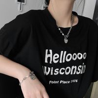 Fashion Bear Tag Hollow Retro T-shaped Buckle Copper Necklace Female main image 1