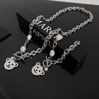Fashion Bear Tag Hollow Retro T-shaped Buckle Copper Necklace Female main image 5