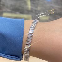 Bracelet Rectangulaire En Diamant Flash De Zirconium Incrusté De Cuivre De Mode Coréenne main image 5