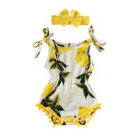 Cute Lemon Printing Triangle Romper With Hairband Romper Clothing main image 3