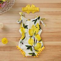 Cute Lemon Printing Triangle Romper With Hairband Romper Clothing main image 4