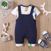 2022 New Dinosaur Short-sleeved T-shirt Overalls Two-piece Set Wholesale main image 3