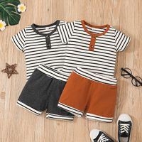 Korean Children's Pullover Two-piece Casual New Striped Shorts Suit Wholesale main image 1