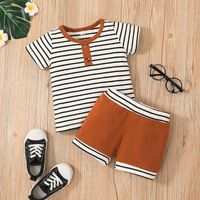 Korean Children's Pullover Two-piece Casual New Striped Shorts Suit Wholesale main image 3