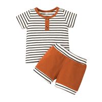 Korean Children's Pullover Two-piece Casual New Striped Shorts Suit Wholesale main image 6