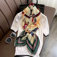 Spring And Summer 90 Silk Scarves Classic Carriage Chain Simulation Silk Square Scarf main image 3