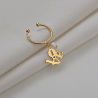 Fashion Pearl Letter Open Hollow Butterfly Stainless Steel Ring Wholesale sku image 1