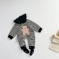 Cute Cartoon Long-sleeved Romper Newborn Striped Print Romper sku image 1