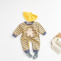 Cute Cartoon Long-sleeved Romper Newborn Striped Print Romper sku image 6