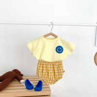Vêtements Pour Enfants Coréens Coton Mignon Smiley Costume Été Ensemble Deux Pièces sku image 2