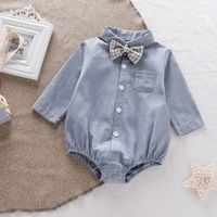 Cute Simple Baby Romper Gentleman Bow Tie Party Shirt Romper sku image 1