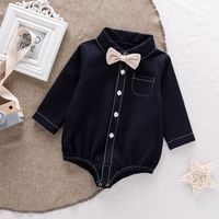 Cute Simple Baby Romper Gentleman Bow Tie Party Shirt Romper sku image 8