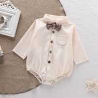 Cute Simple Baby Romper Gentleman Bow Tie Party Shirt Romper sku image 12