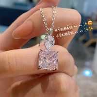 Fashion Snowflake Light Pink Flash Zircon Fine Ring Earring Necklace Three-piece Set sku image 3